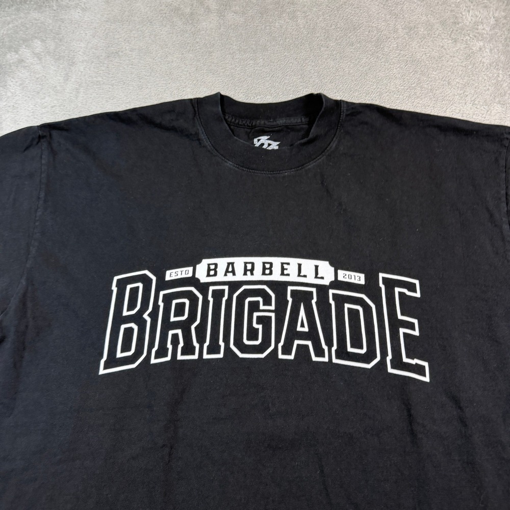 Barbell‎ Brigade Crewneck T-Shirt Men Large Black Spellout Cotton Gym Workout - Picture 2 of 7